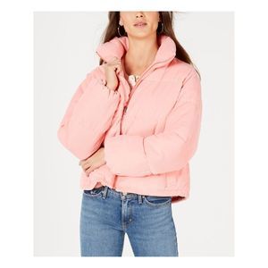 COLLECTIONB Womens Coral Corduroy Cropped Zippered Puffer Winter Jacket Coat L